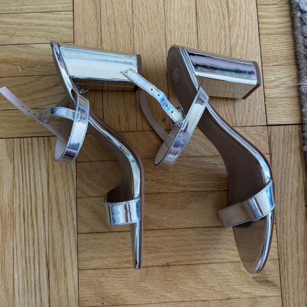 bp Silver Metallic Block Heel Sandals